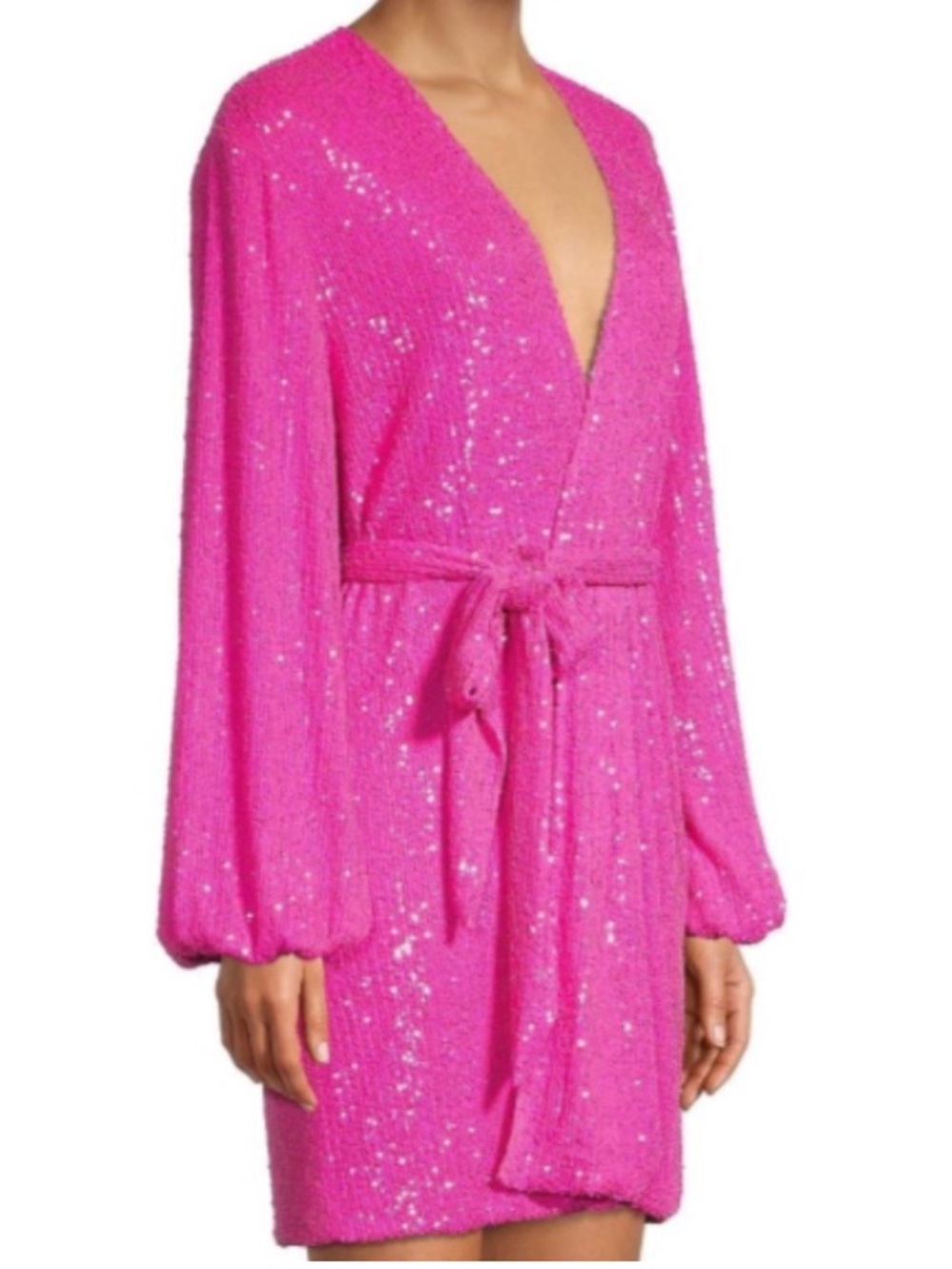 NWT JAYGODFREY Neon Fuschia Pink Sequin Wrap Mini Dress 4